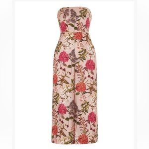 WHISTLES HYDRANGEA FLORAL TIE BACK STRAPLESS SILK JUMPSUIT 6
